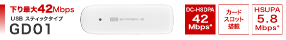 下り最大42Mbps USB スティックタイプ　GD01