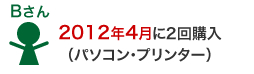 Bさん：2012年4月に2回購入（パソコン・プリンター）